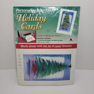 DIY Christmas Tree Holiday Greetings Computer Card Stock - Vintage NOS
